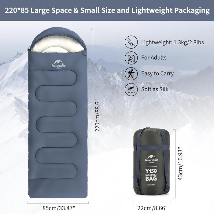 Naturehike Sleeping Bag with Hood - Camping Blanket Sleeping Bag, Lightweight & Comfortable for Outdoor Adventures & Travel - Navy Blue (7~11°C)