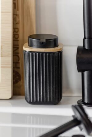 Дозатор для мила WENKO Rotello, 250 мл, з бамбуковими деталями, для мила та засобів для миття посуду, чорний/натуральний