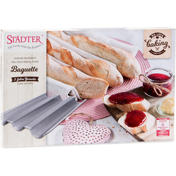 Baker's Sheet - Baguette Baking Sheet - 37 x 24 cm - for 3 Baguettes, H 2.5 cm - High-quality Non-Stick Coating