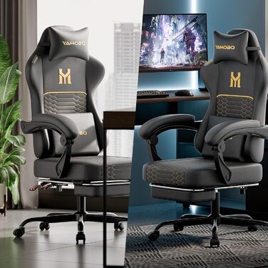 Геймерське крісло Ergonomisch з підлокітниками, підставкою для ніг, підтримкою попереку та голови, регульованою висотою, оббивка PU, сіре (P-black)