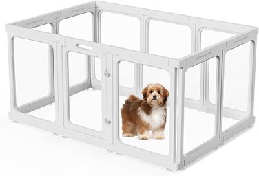 Клітка для цуценят SISKEYCOOC 60 см з акрилового пластику, прозора, з дверцятами, для собак маленьких та середніх порід, легка у догляді, для дому, біла, 9+1 шт.