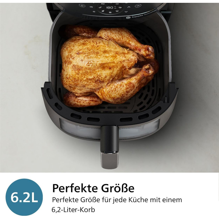 Philips Airfryer 2000 Series – 13 Cooking Functions, 6.2L Capacity, Compact Design with Viewing Window, RapidAir Technology, 90% Less Fat, Easy to Clean (NA230/00) 6.2L - Viewing Window