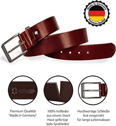 Шкіряний ремінь чоловічий Premium Made in Germany, натуральна шкіра, 40мм, каштановий коричневий, з подарунковою коробкою
