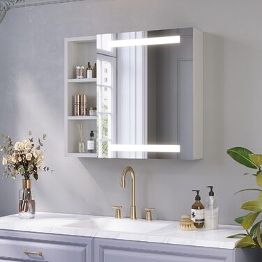 Дзеркальна шафа для ванної кімнати AQUABATOS з розеткою та підсвічуванням LED, 50x70 см, шафа для ванної кімнати, дзеркало з інфрачервовим сенсором, регулювання яскравості, антизапарювання, холодне біле світло