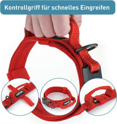 Нашийник для собак PetTec з неопрену та нейлону з ручкою, м'який, водонепроникний, регульований (S-XL), комплект з повідком, червоний