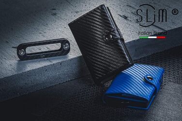 Стильний гаманець Slim Geldbörse для чоловіків та жінок з RFID захистом, відділенням для монет, карбон, чорний, Made in Italy