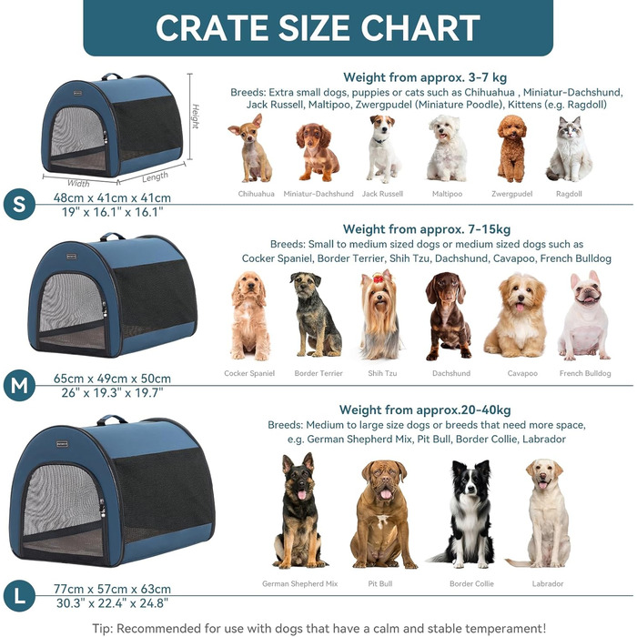 Складана переноска для собак Petfit для маленьких собак і котів, портативна та дихаюча переноска для дому з вигнутим дахом, переноска-ліжко для собак з анти-відкриваючим блискавкою та подушкою (Блакитний, S)