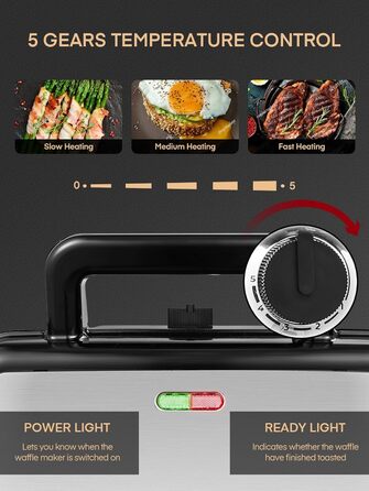 Sandwichmaker 1200W 3-в-1: сендвічниця, вафельниця, контактний гриль з регулюванням температури та антипригарним покриттям | LED-дисплей, нержавіюча сталь/чорний
