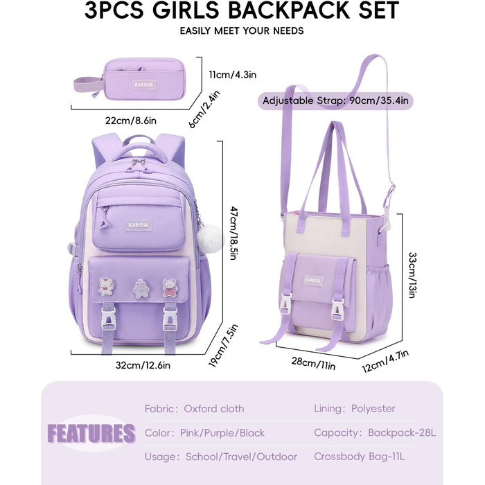 Стильний рюкзак для підлітка Tanou, набір шкільних сумок: рюкзак, сумка через плече, пенал. Об'ємний, з відділенням для ноутбука 15,6