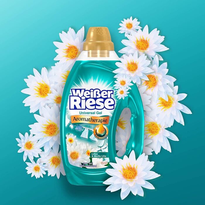 Універсальний рідкий засіб для прання Weißer Riese Gel Essentials Лотос та мигдальна олія, 2.5 л (на 50 прань), набір 2 шт (100 прань)