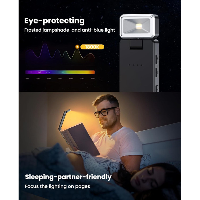 LED кріпильна лампа для читання Tyreses, акумуляторна, USB, 3 кольори, регулювання яскравості, для книг, дітей, зеленого/сірого кольору