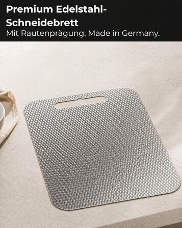 Обрізна дошка зі сталі нержавіючої 30x21 см, Made in Germany, гігієнічна поверхня, протиковзаюча з силіконовими ніжками