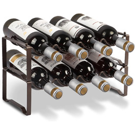 Metal wine rack, stackable bottle rack for cellars, bars, and storage rooms, stable modular expandable bottle and wine storage (4 tiers) (8 bottles)