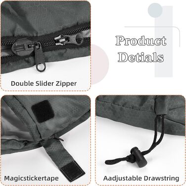 Zusentee 4-Season Sleeping Bag - Waterproof, Lightweight, Ultralight Sleeping Bag for Adults & Kids - Camping, Hiking, Travel (Dark Grey)