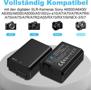 Набір акумуляторів NP-FW50 1300mAh 2 шт. та зарядний пристрій LCD для Sony ZV-E10, A6000, A6300, A6400, A6500, A5100, A5000, A7, A7II, A7R, A7RII, A7SII, 7RM2, 7SM2, 7M2, A55, RX10 II III IV, NEX-3/5/6/7, NEX-F3