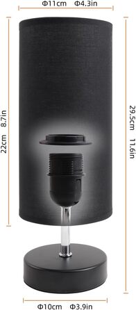 Настільна лампа чорного кольору 2 шт. з LED-лампочками 6W, патрон E27, вимикач на кабелі, 3 колірні температури (3000K/4000K/6500K) з функцією пам'яті, сучасна LED-лампа для спальні/вітальні, 2 лампочки в комплекті