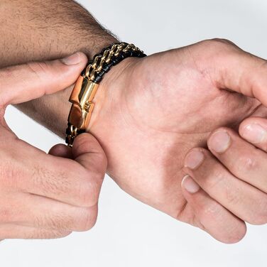 Чоловічий браслет SERASAR Premium з натуральної шкіри та нержавіючої сталі | Магнітна застібка, коробка, подарунок (17см, золото)