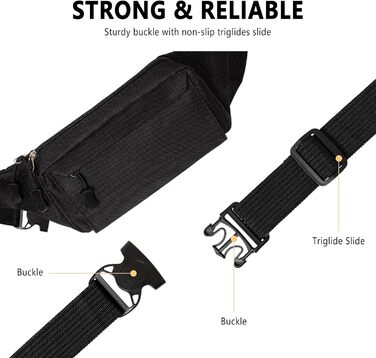 Гірчатка на пояс для жінок та чоловіків, водонепроникна сумка на стегно з багатьма кишенями для спорту, подорожей, бігу, походів, велоспорту, чорна