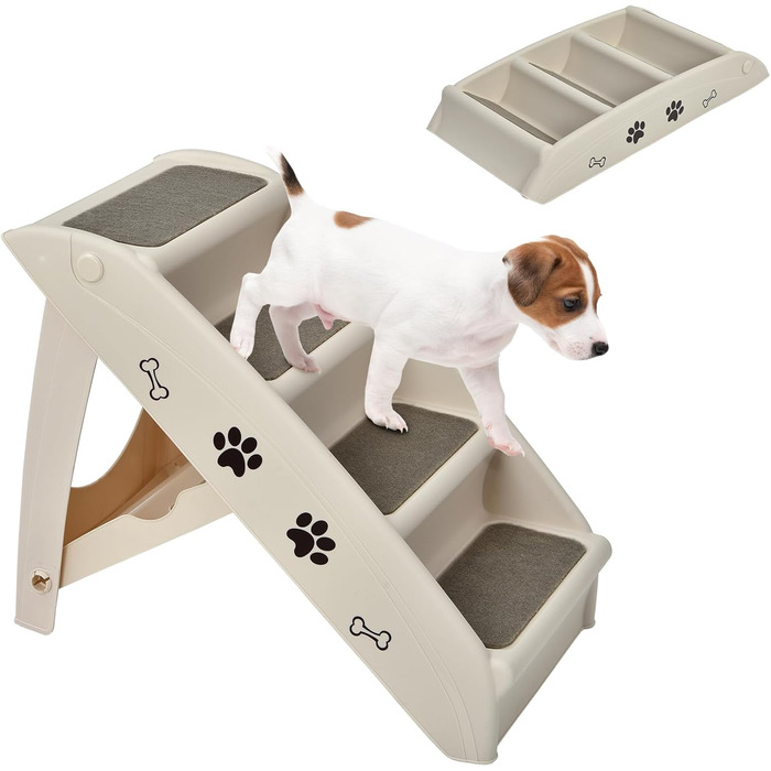 Сходинка для тварин SOARS, 4-ступенева, для собак та котів, з килимком з повсті, до 60 кг, антиковзаюча, для ліжка, авто, дивана (Бежевий)