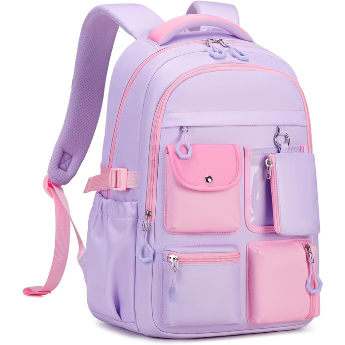 Шкільний рюкзак Tanou для дівчаток: великий, з тканини Oxford, з багатьма відділеннями (фіолетово-рожевий)