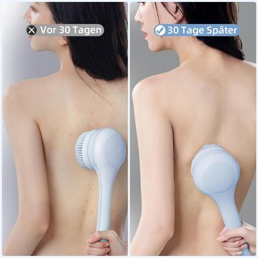 Електрична щітка для спини, м'яка ексфоліація, перезаряджається, довга ручка для душу, допомога у нанесенні крему на спину для жінок, чоловіків, людей похилого віку, глибоке очищення для всіх типів шкіри, хороша піна - Рожева (Небесно-блакитна)