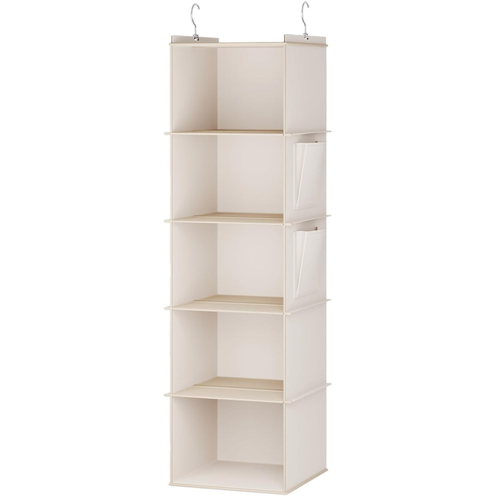 YOUDENOVA Органайзер для шафи з 6 відділеннями, полиця-вішалка, міцна конструкція з MDF та бамбуком, система зберігання, бежевий