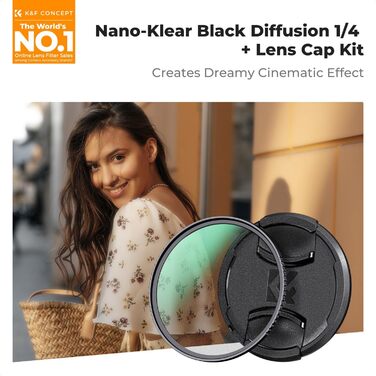 Фільтр K&F Concept Black Mist 1/4 58mm з кришкою об'єктива, мікрофіброю та захисним склом з 18-шаровим нанопокриттям (Nano Klear)