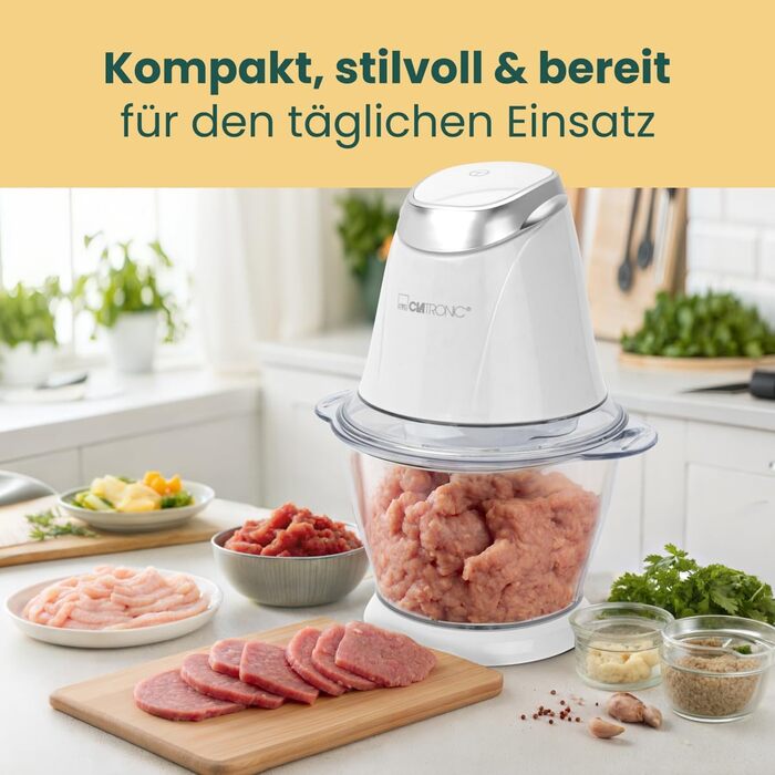 Електричний дрібник Clatronic MZ 3579: 250W, нержавіюча сталь, 1л, подрібнення льоду, білий