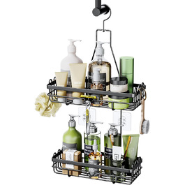HapiRm Shower Shelf for Hanging with Razor Holder & Soap Holder, Hanging Shower Shelf with Multiple Hooks - High-Quality Hanging Shower Basket Stainless Steel No Drilling, Black