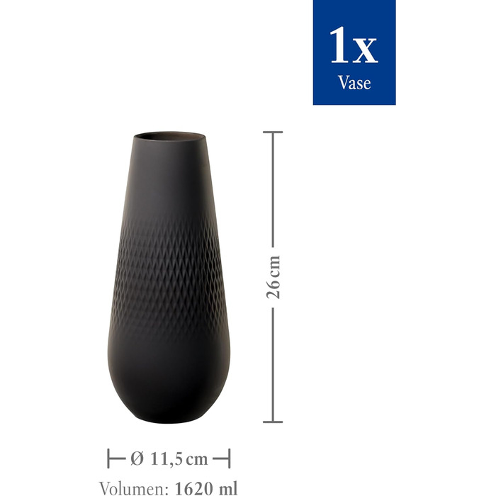 Villeroy & Boch Manufacture Noir - Ваза Квадратна No. 3, Чорна Матова, Висока Ваза для Пампасной Травы, Підлогова Ваза, Велика Ваза для Троянд, Декоративна Кераміка, Преміум Порцеляна, Чорний Квадратний, Висока