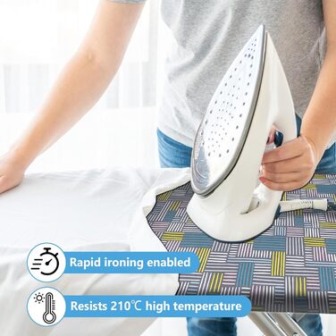 Чохол для прасувальної дошки Cozary 125 x 45 см, бавовна, для парогенератора та праски, стійкий до високих температур (210°C), блакитно-сірий в клітинку