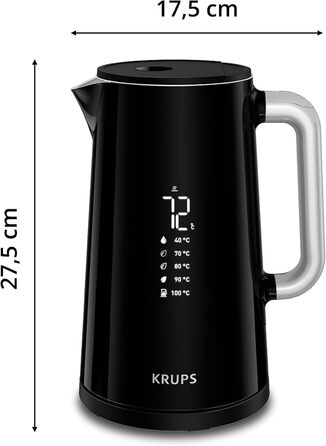 Krups Smart'n Light Kettle, 5 Temperatures, 1.7 Liter Capacity, Stainless Steel Interior, Double-Walled, Black, BW801810