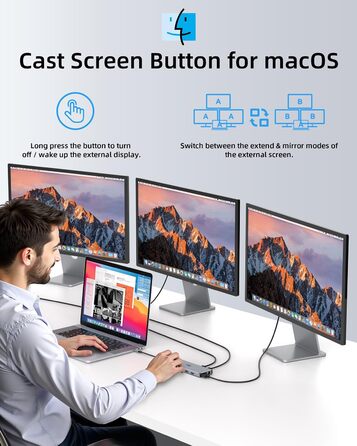 Док-станція USB-C 13-в-1 для ноутбуків: Dual Monitor, HDMI, DisplayPort, USB 3.0, Ethernet, PD 100W, SD/TF, Audio/Mic (сірий)