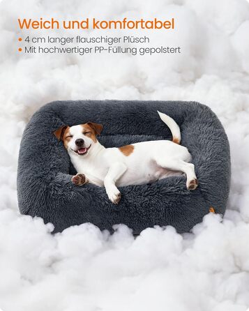 Ліжко для собак Feandrea, 71 x 55 x 18 см, м'яке лежання, корзина для собак, знятний чохол, антиковзаюча поверхня, Ombré сірий PGW271G01