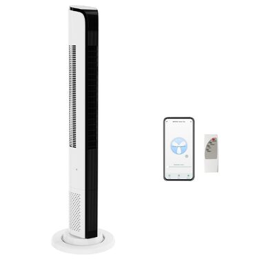 Вентилятор вежний Bonnlo з пультом, Wi-Fi, LED-дисплеєм, 3 швидкості, 3 режими (природний/звичайний/нічний), 60° осциляція, 24 ft/s, 40 дБ, білий