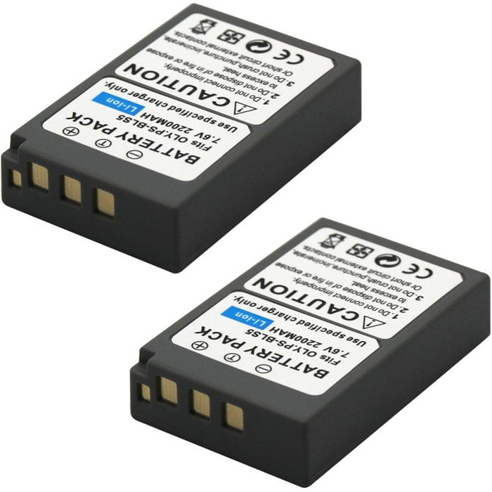 Акумулятор для камери PS-BLS5 BLS50 (2200mA) з мультифункціональним зарядним пристроєм (2 акумулятори) - сумісний з Olympus OM-5, OM-D E-M5 III, E-M10, E-M10 III, E-M10 IV, E-PM1, E-PL3, E-PL8, E-PL9, E-PL10, Stylus 1