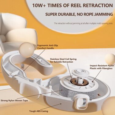 Висувна поводок для собак Marchul, 5 м, для собак до 30 кг, поводок без перекручування 360°, міцний нейлоновий трос, висувний поводок, гальмо однією рукою, пауза, блокування, білий та сірий