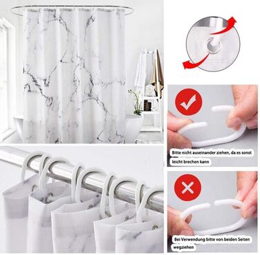 Тканинна штора для душу | Водостійка штора з посиленим краєм | Тканинна штора для душу, яку можна прати, розмір 150 см x 180 см | Поліестер, мармур, 180 x 150 см (1 шт.)