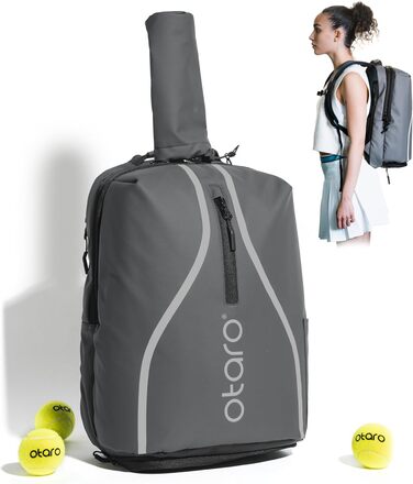 Otaro Tennis Backpack with Shoe Compartment - 2 Racket Capacity | Premium Unisex Tennis Bag | 32L Reflective Grey