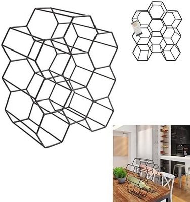 Home Deco Factory KA3041 Wine Rack, Black Metal Mesh, Storage for 9 Bottles, One Size