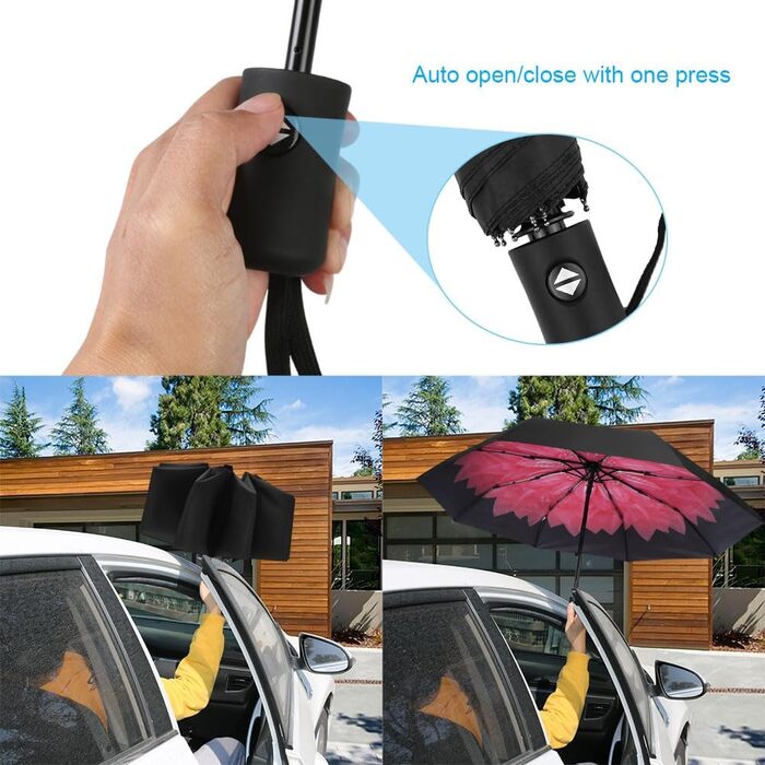 Стійкий до вітру туристичний парасолька з автоматичним відкриванням/закриванням, 8 спиць (червоний)