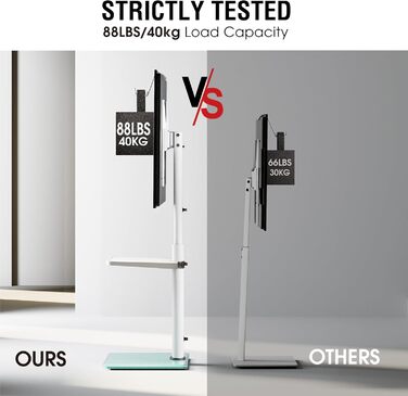 Підставка для телевізора Boden для 32-65 дюймів, поворотна на 60 градусів, з регулюванням кута нахилу, 8-ступенева регулювання висоти, стійка для телевізора для вітальні/спальні, витримує до 40 кг, VESA до 400 x 400, білий/декор для саду