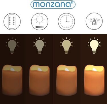 Свічки Monzana XL LED з таймером 2-8 годин, мерехтливим полум’ям, дистанційним керуванням, на батарейках, тепле біле світло, набір чайних свічок 4,5 см, з натурального воску, димовані, електричні