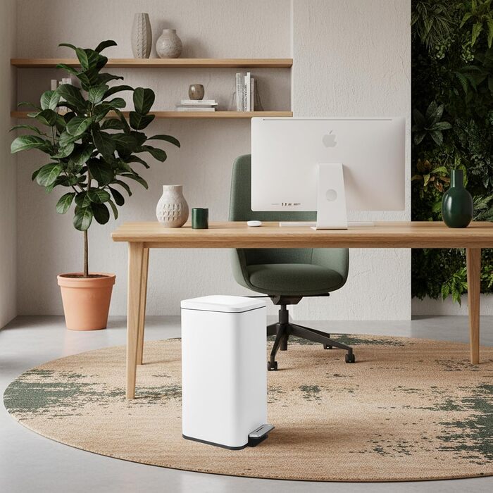 Сміттєвий відер з педаллю та кришкою Softclose hjh OFFICE CLEAN Slim, сталевий вузький кошик для сміття з внутрішнім відром, 30л, білий