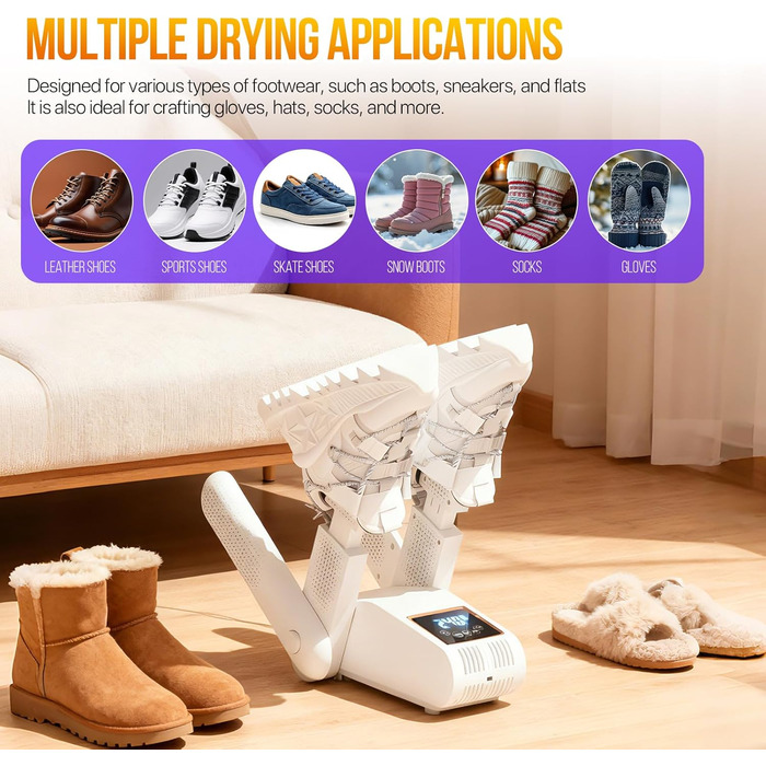 Електрична сушарка для взуття RoserRose 360° з гарячим повітрям та підтримкою температури 48°C для черевиків, лижних чобіт та кросівок