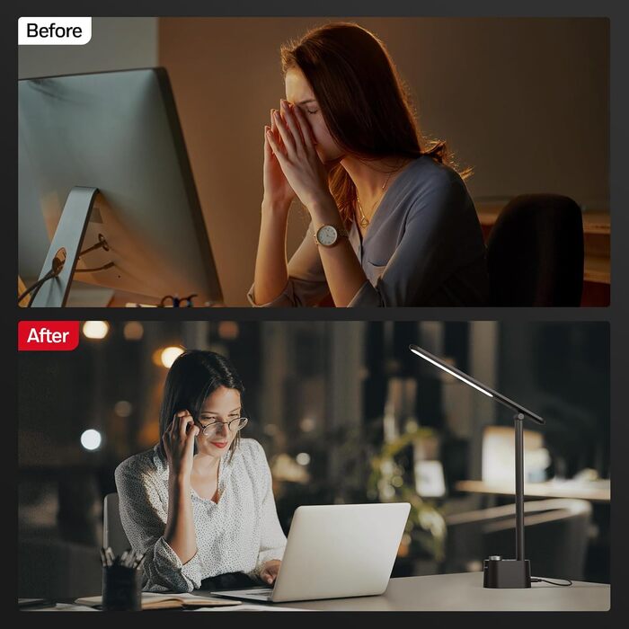 LED лампа Honeywell для столу з USB-портом, регульована яскравість, захист очей, Sunturalux™, для офісу та дому, складна, чорна