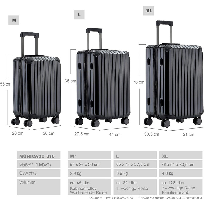 Чорний великий валіза на 4 колесах з TSA-замком, телескопічним ручками та жорстким корпусом, 76 см