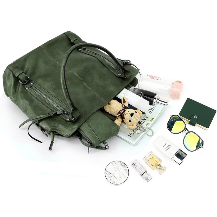 Сумка жіноча TANTOMI елегантна вінтажна, велика сумка-шопер через плече з м'якого матеріалу, знімний ремінець, темно-зелена