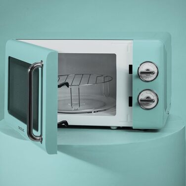 Мікрохвильова піч Cecotec Proclean 3010 Retro Blue, 20л, 700Вт, механічна, з таймером, розморожування, синій колір, нержавіюча сталь, внутрішнє освітлення, ретро-дизайн