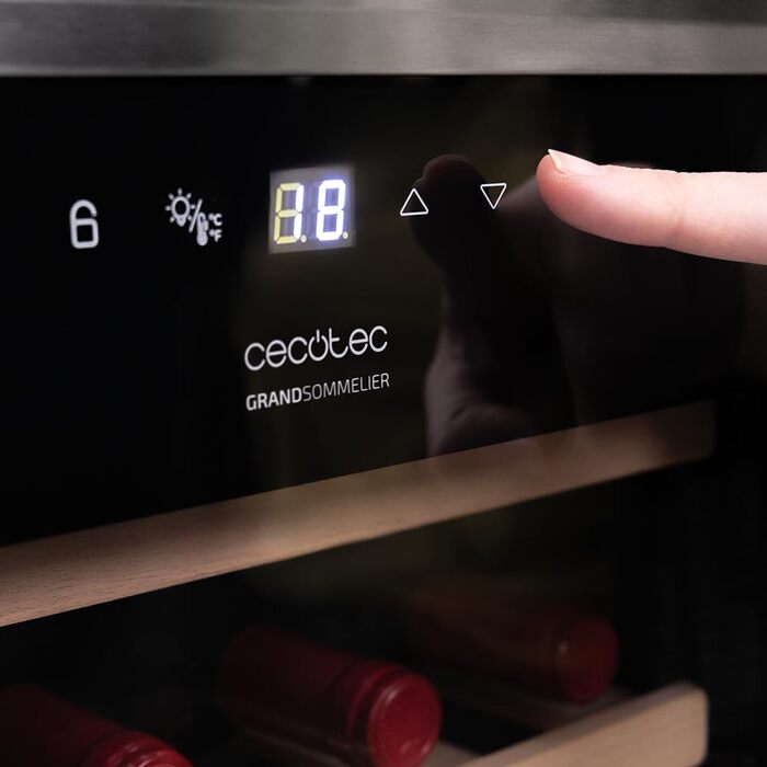Cecotec Bolero Grandsommelier 34 Bottle Wine Refrigerator - Stainless Steel Compressor Cooler with Adjustable Temperature (5-18°C), Touch Control, LED Interior Lighting